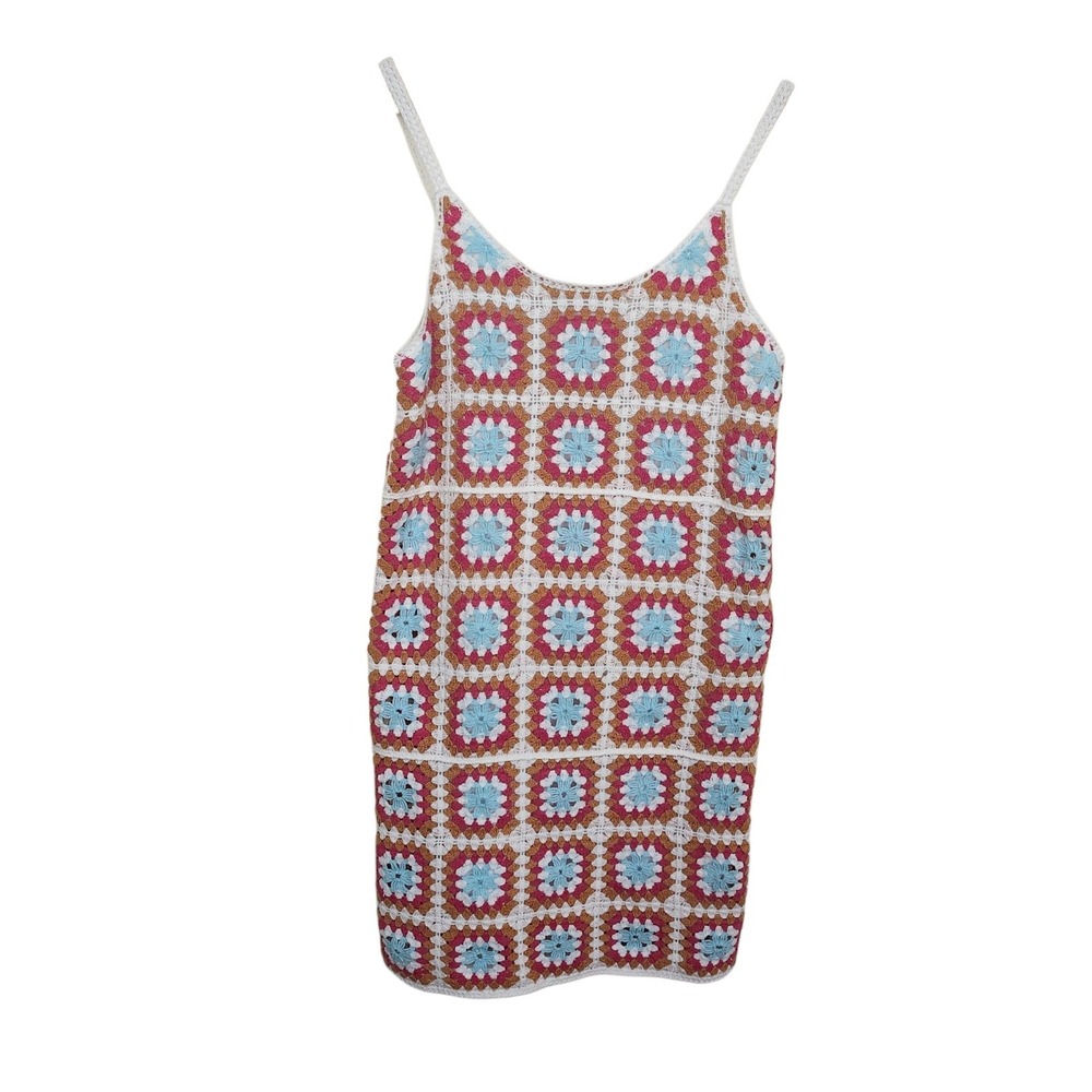 Willow & Wind Crochet Mini Dress Women Size Medium Multicolor Granny Square Boho